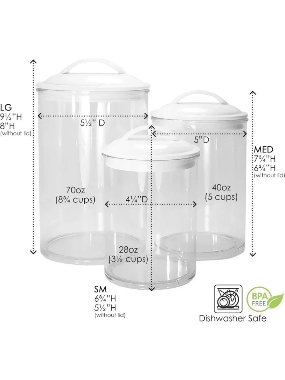 Airtight BPA-Free Food Storage Canisters Set of 3 for Kitchen Organization